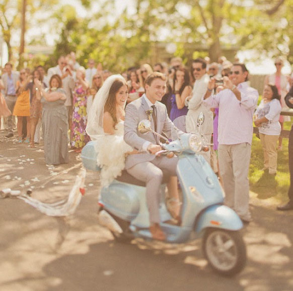 moped wedding getaway