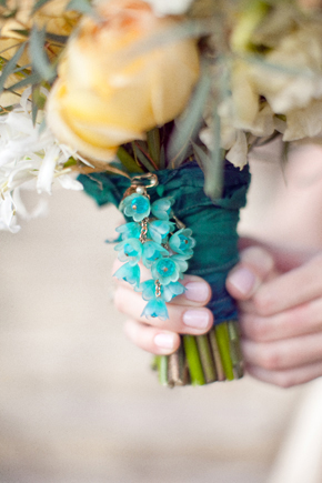blue bridal bouquet wrap