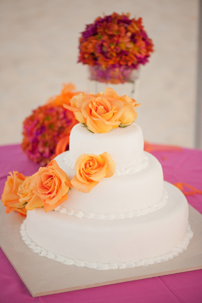 orange and pink wedding cake