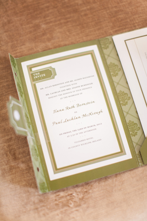 green and white wedding invitation
